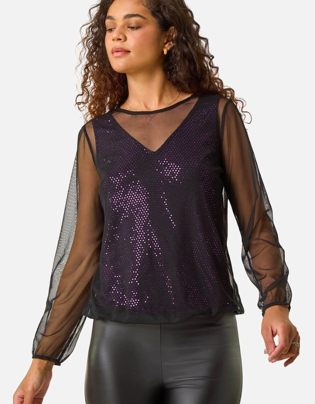 Mesh Overlay Sparkle Top, 2 of 1