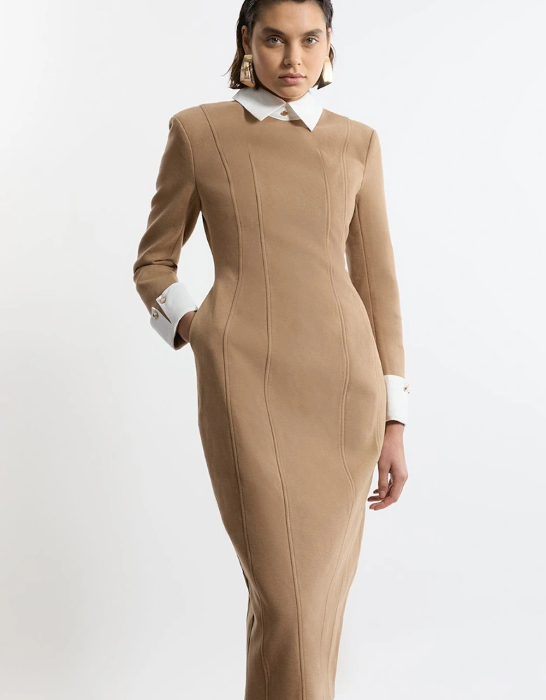 Brushed Tailored Jersey Long Sleeve Scuba Midi Dress