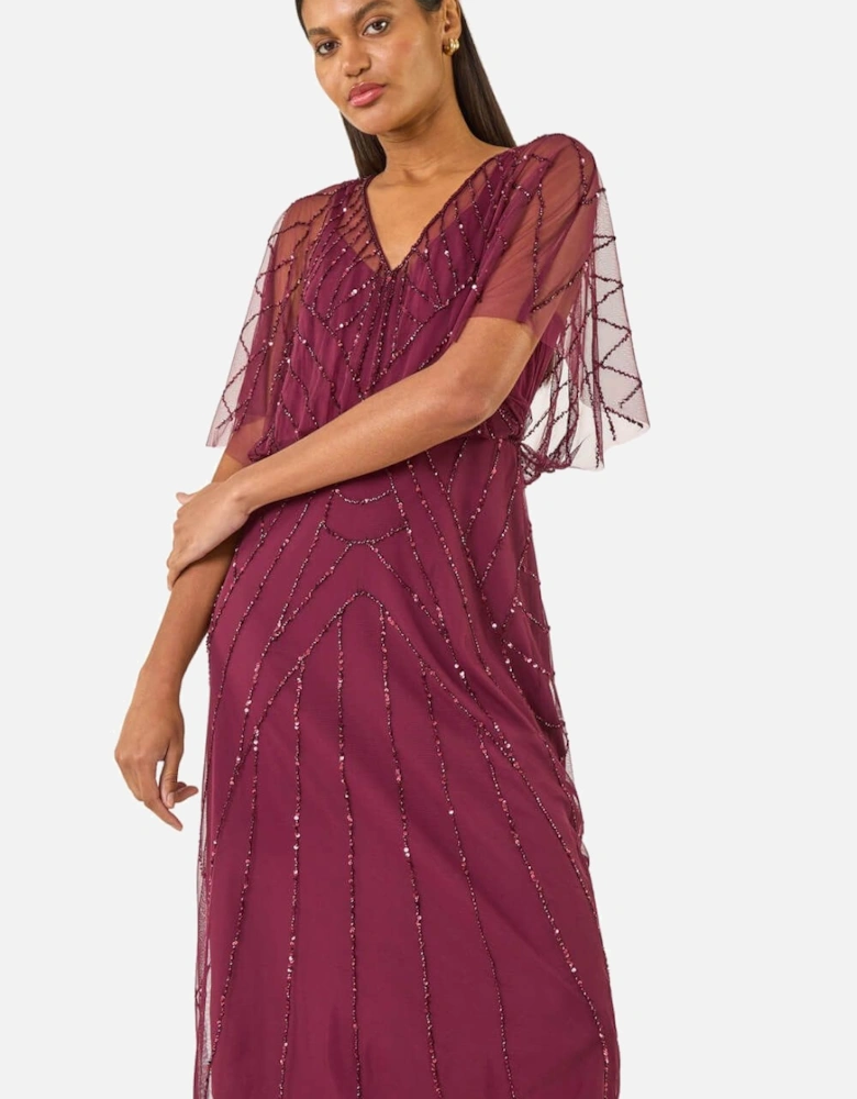 Beaded V-Neck Midi Dress