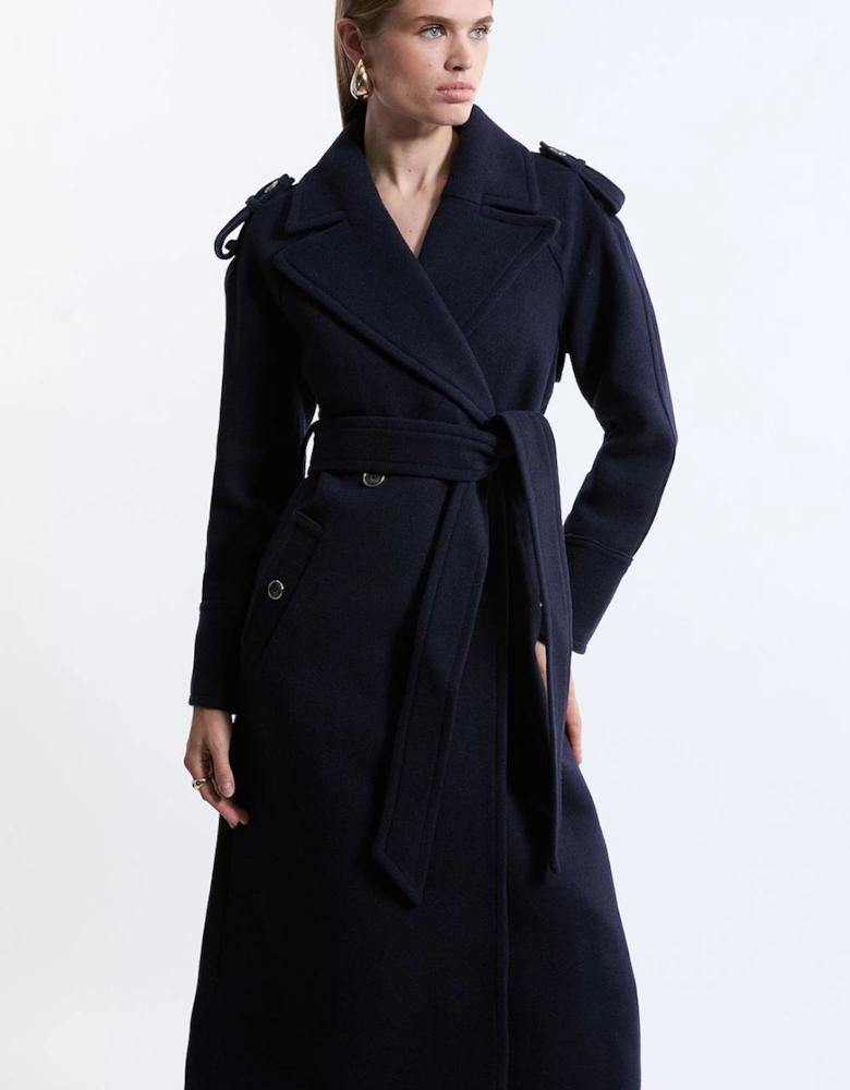 Wool Tailored Belted Midi Coat