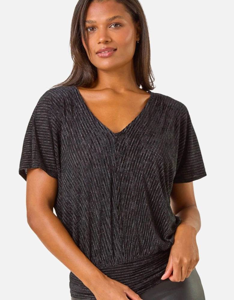 Shimmer Velvet V-Neck Banded Hem Top