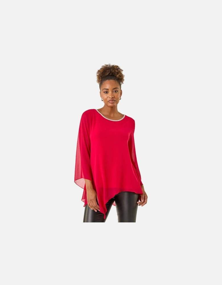 Diamante Asymmetric Chiffon Top