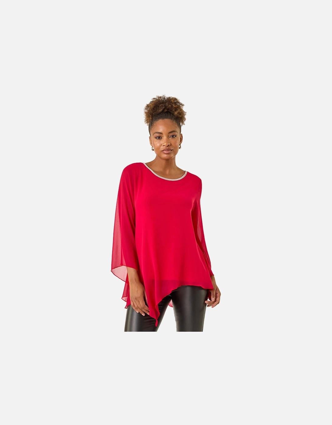 Diamante Asymmetric Chiffon Top, 2 of 1