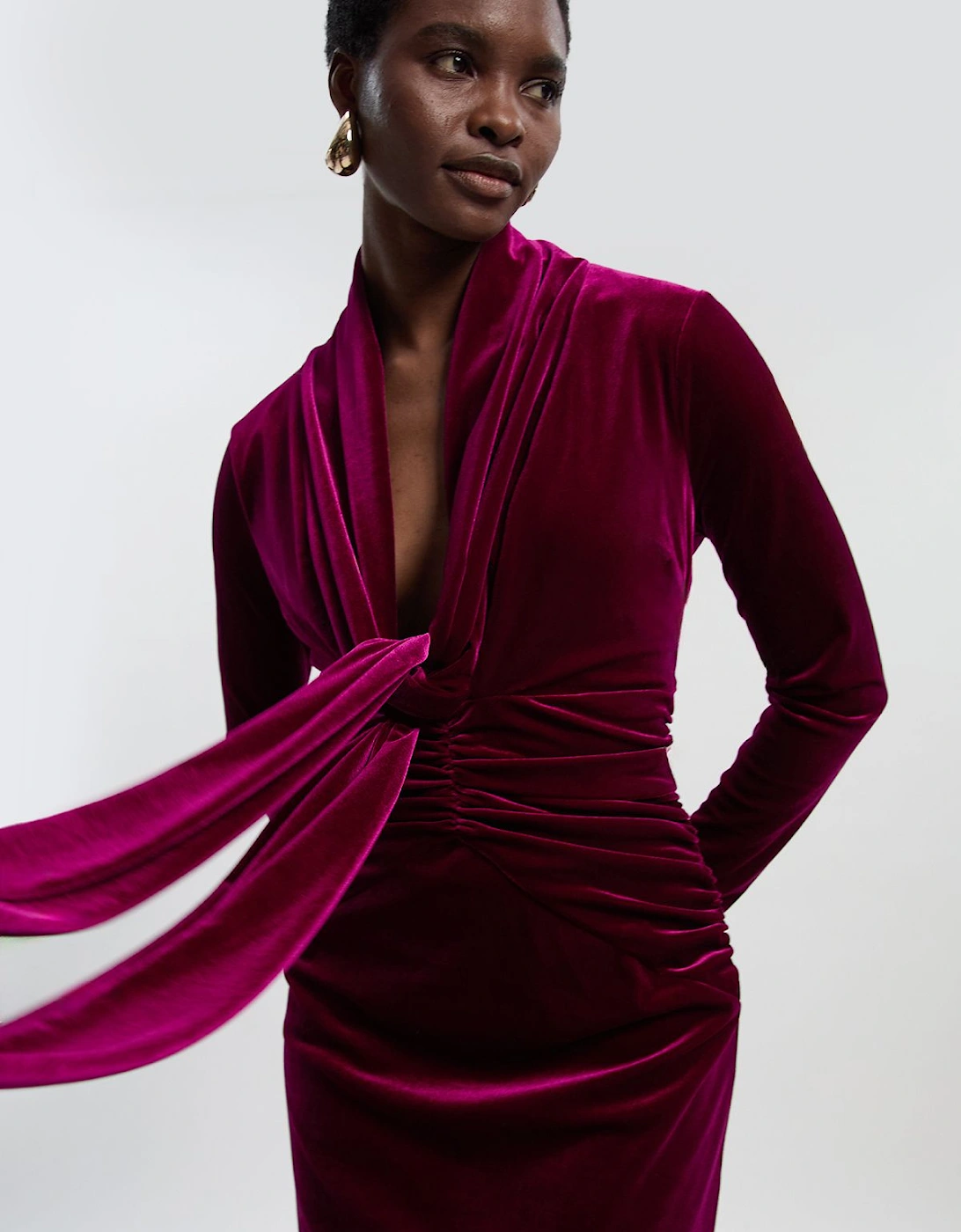 Velvet Long Sleeve Wrap V Neck Maxi Dress, 2 of 1