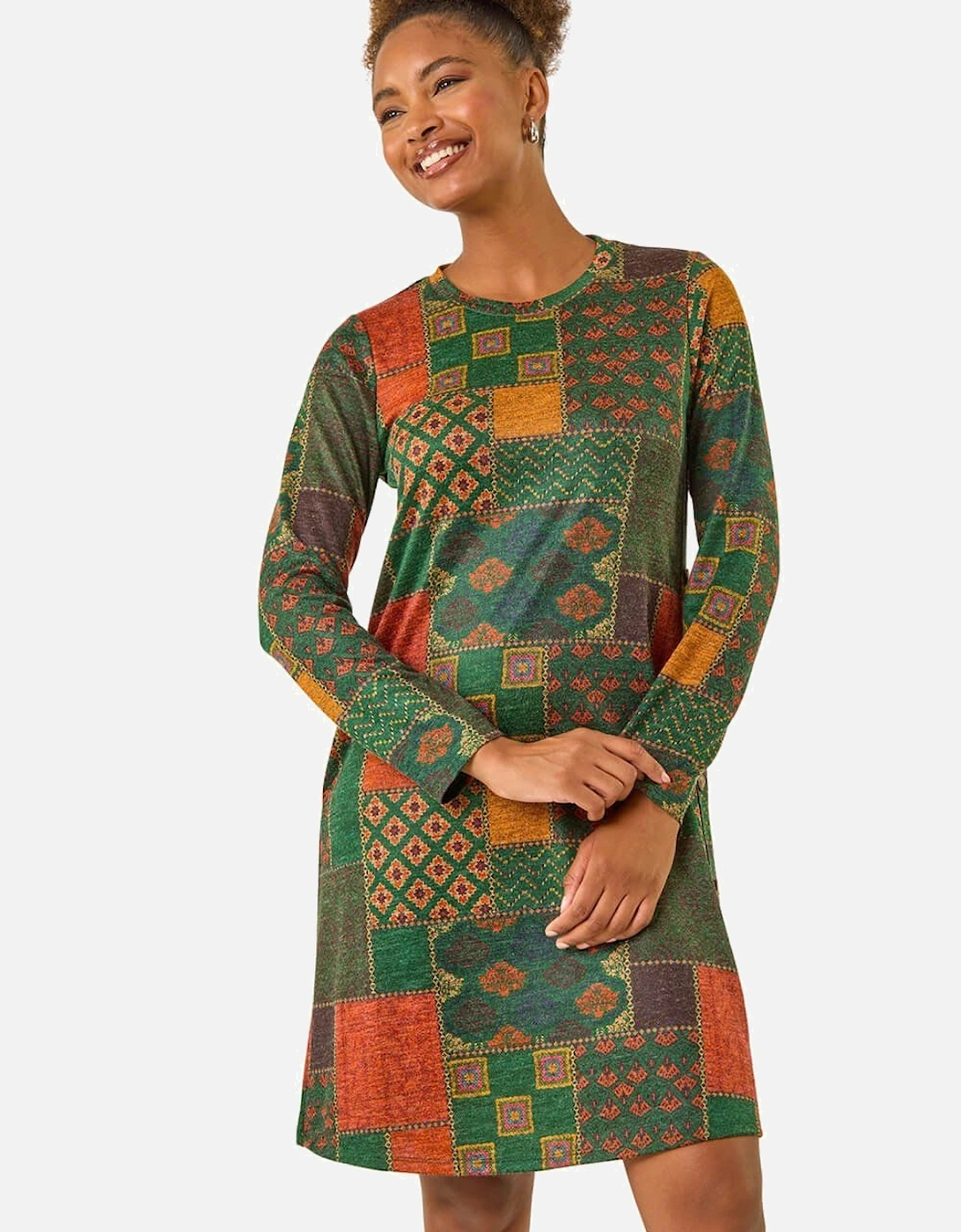 Patchwork Print Button Swing dress, 2 of 1