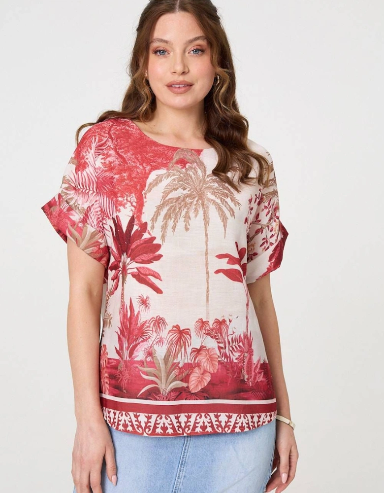 Tropical Print 1/2 Sleeve Relaxed Top