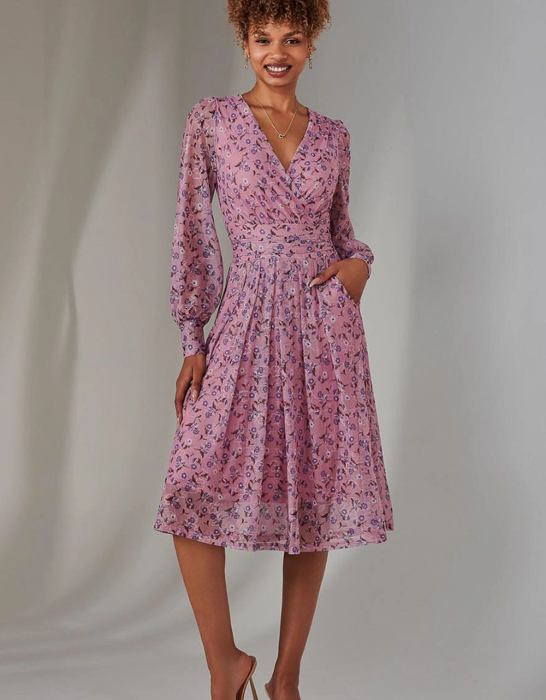 Long Sleeve Lace Print Midi Dress, 2 of 1