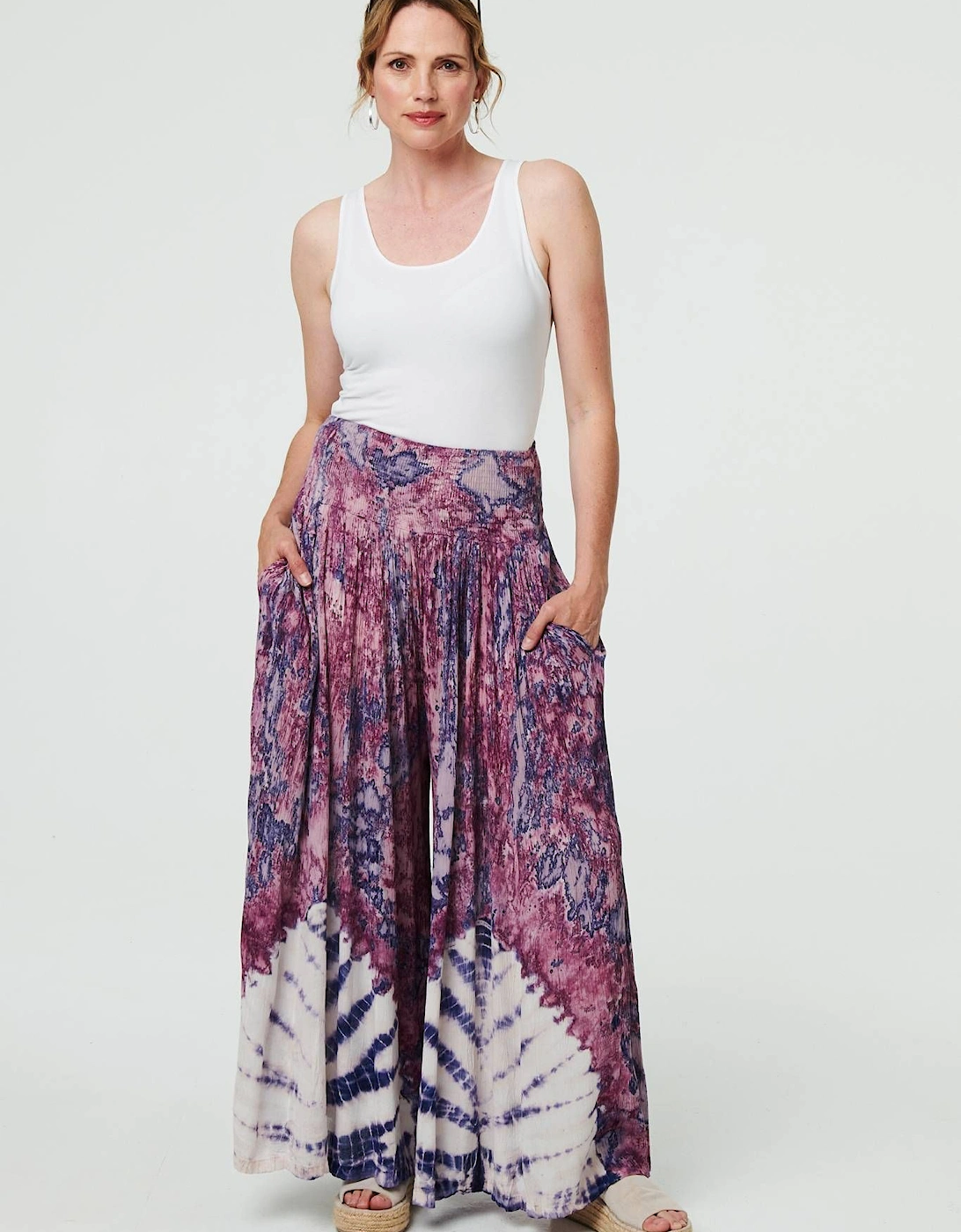 Tie Dye High Waist Shirred Wide Trousers, 2 of 1