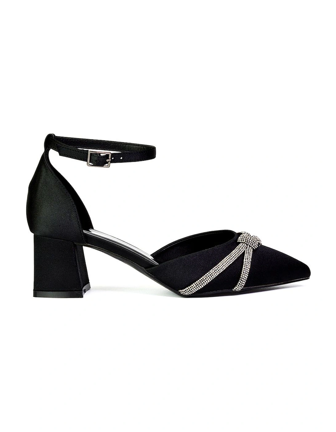 'Sarah' Ankle Strap Pointed Toe Diamante Mid Block Heels, 2 of 1