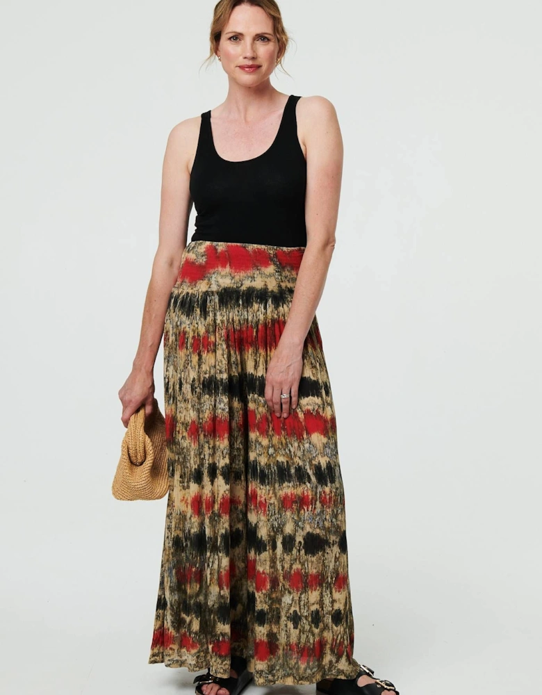 Tie Dye Shirred High Waist Wide Trousers