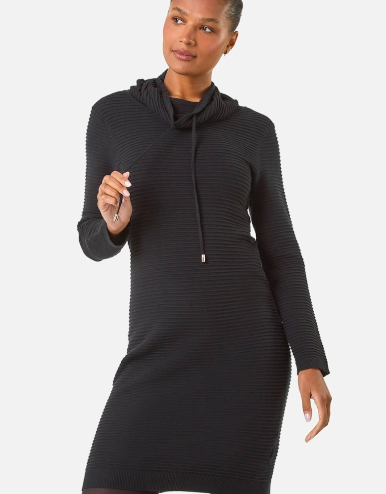 Ribbed Cowl Neck Jumper Dress
