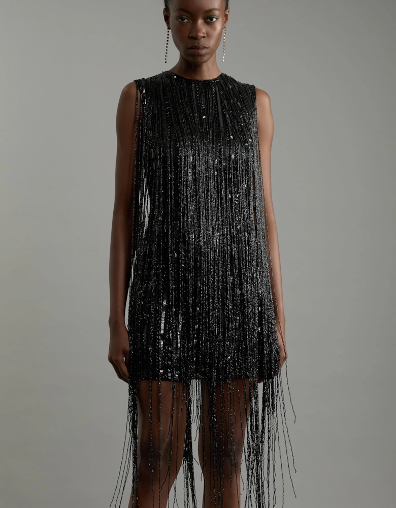 Tall Fringe Woven Sleeveless Midi Dress