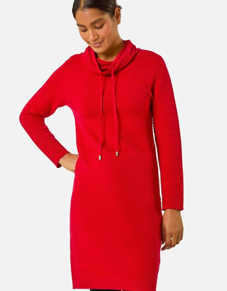 Ribbed Cowl Neck Jumper Dress
