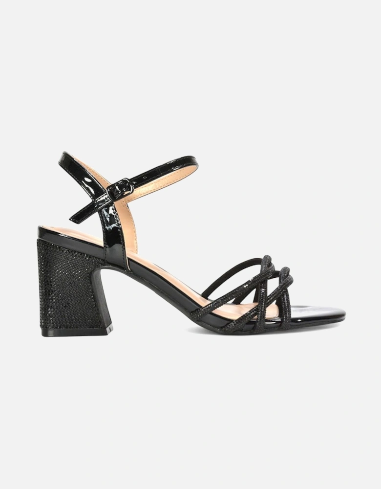 'Gwen' Strappy Block High Heel Sandal Shoes With Rhinestone