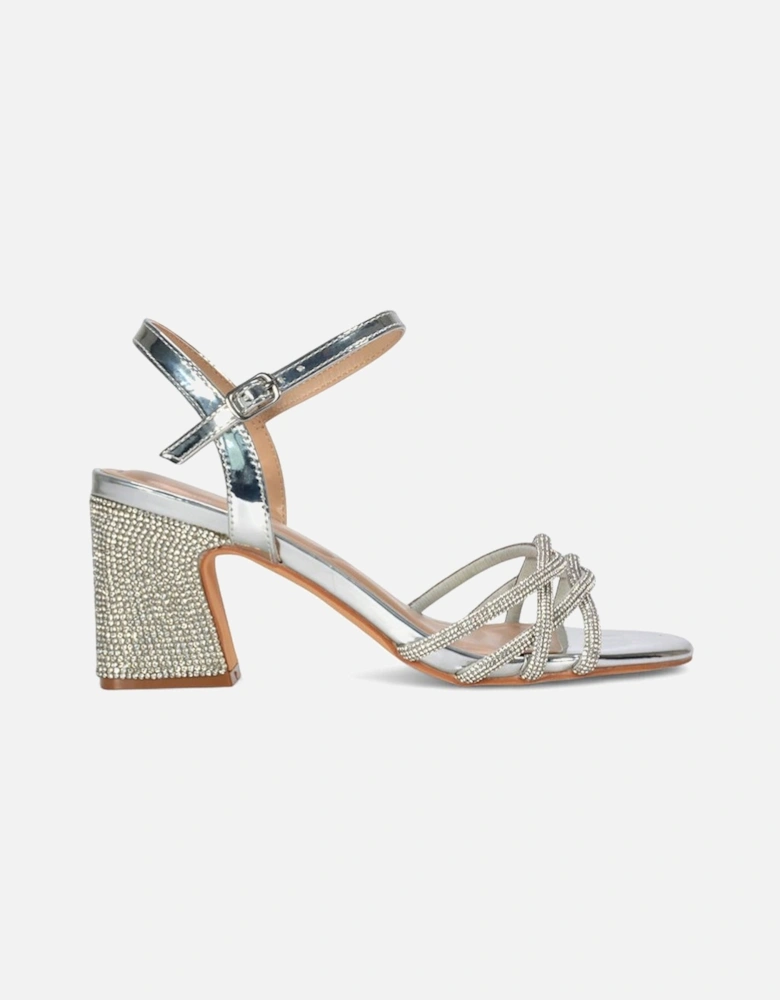 'Gwen' Strappy Block High Heel Sandal Shoes With Rhinestone