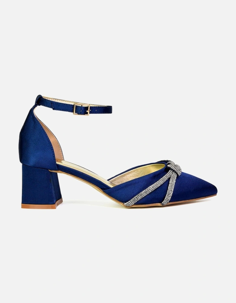 'Sarah' Ankle Strap Pointed Toe Diamante Mid Block Heels