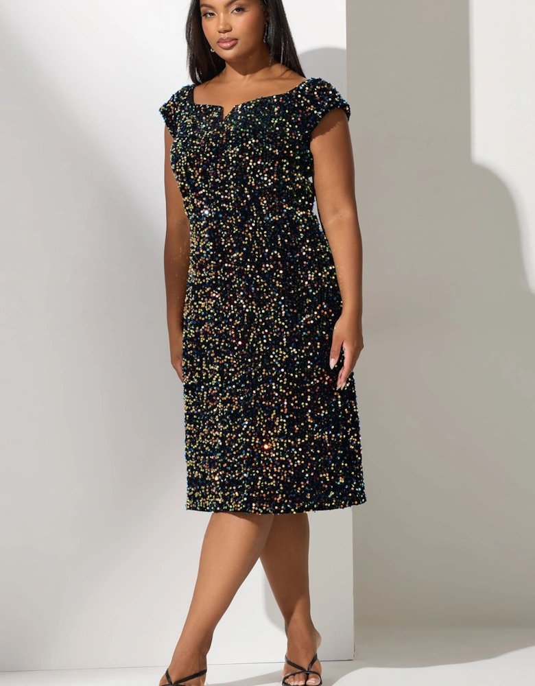 Velvet Sequin Midi Dress