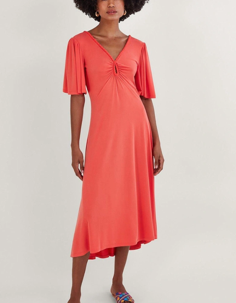 Jersey Pom-Pom Trim Keyhole Detail Dress Pink