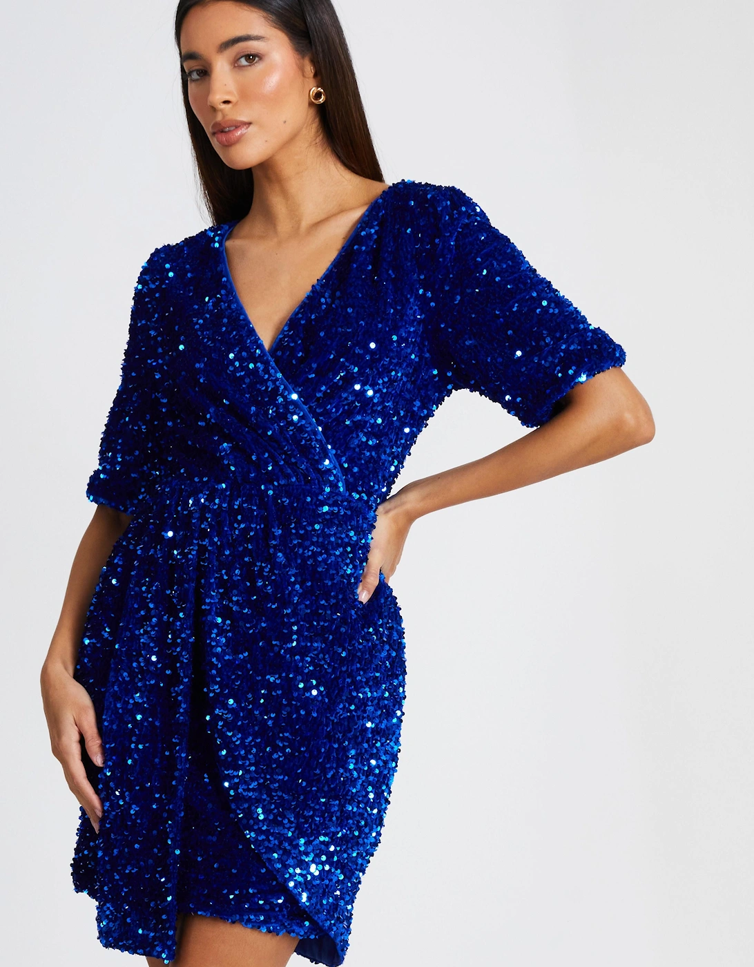 Royal Sequin Wrap Mini Dress, 2 of 1