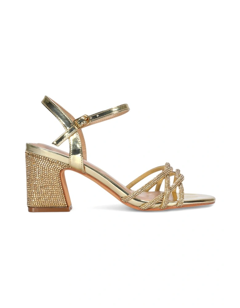 'Gwen' Strappy Block High Heel Sandal Shoes With Rhinestone