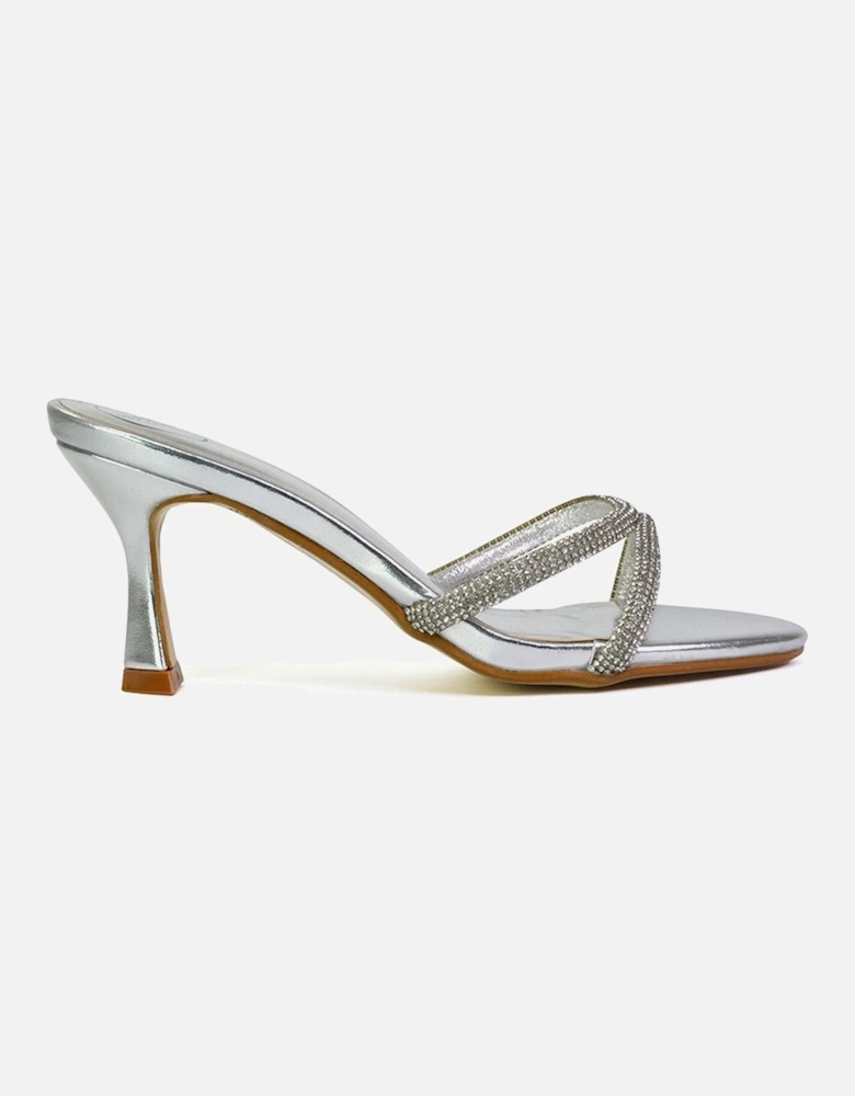 'Abby'  Strappy Diamante Stiletto Heel Sandal Mules