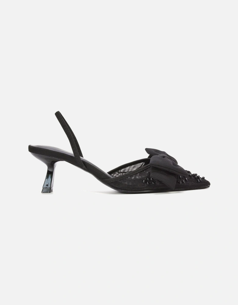 'Sara' Embroidered Mesh Pointed Toe Slingback Heels With Bow