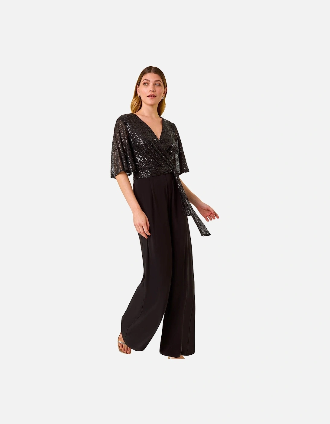 Sequin Flutter Sleeve Stretch Jumpsuit, 2 of 1