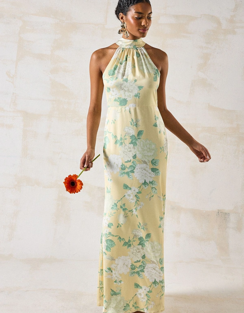 Dahlia Printed Satin Halterneck Bridesmaid Dress