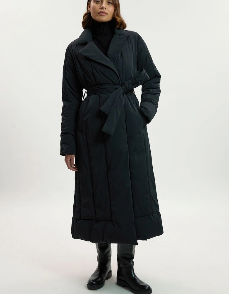 Petite Clean Padded Belted Midi Coat