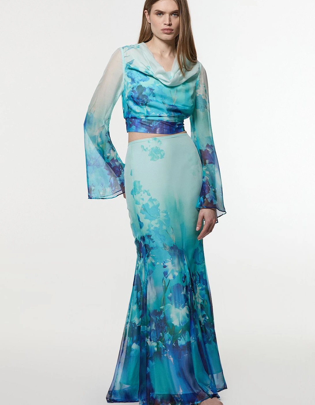 Ombre Floral Woven Crinkle Maxi Skirt, 2 of 1