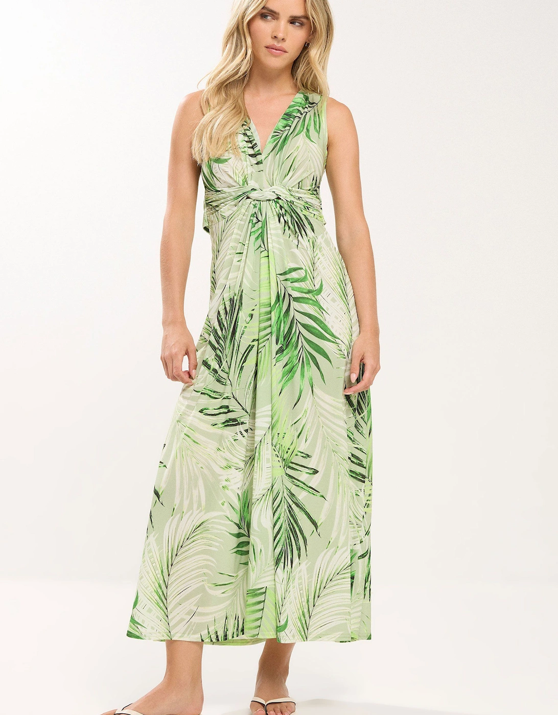 Petite Palm Print Knot Front Maxi Dress, 2 of 1
