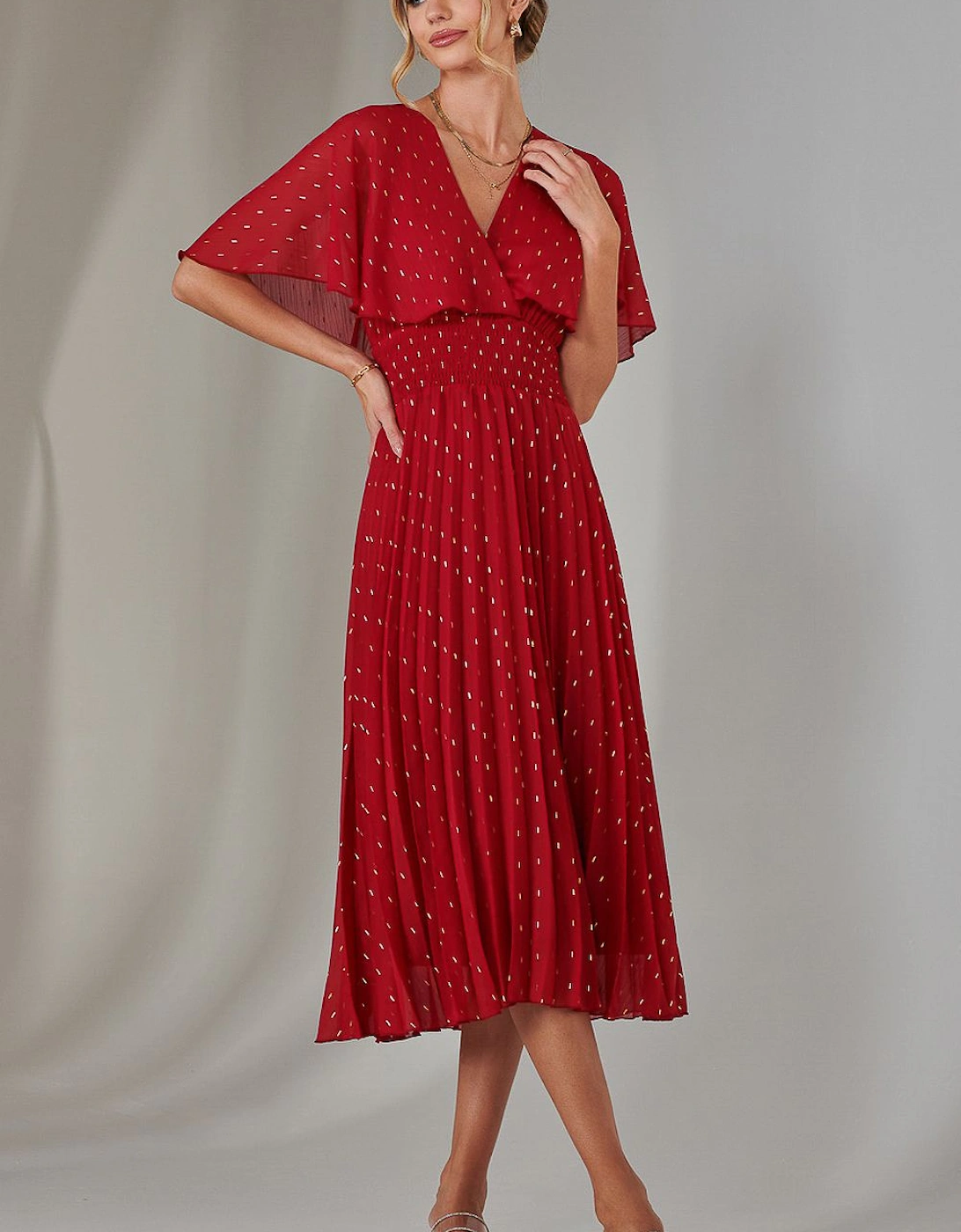 Metallic Spot Chiffon Pleated Dress, 2 of 1