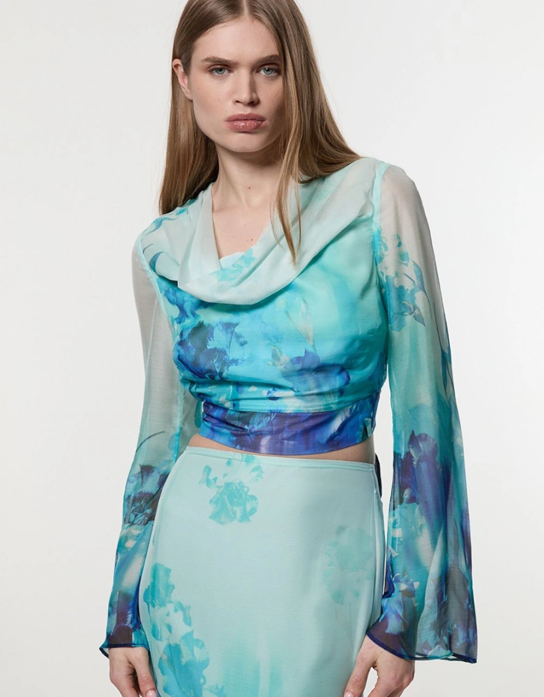 Ombre Floral Cowl Front Woven Top