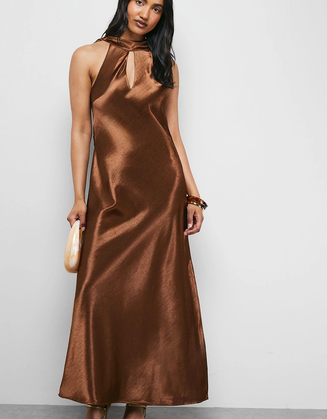 Satin Tie Neck Cowl Front Maxi Dress, 2 of 1