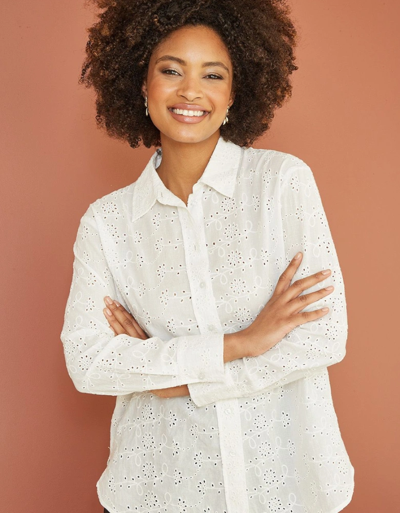 White Organic Cotton Broderie Anglaise Relaxed Shirt