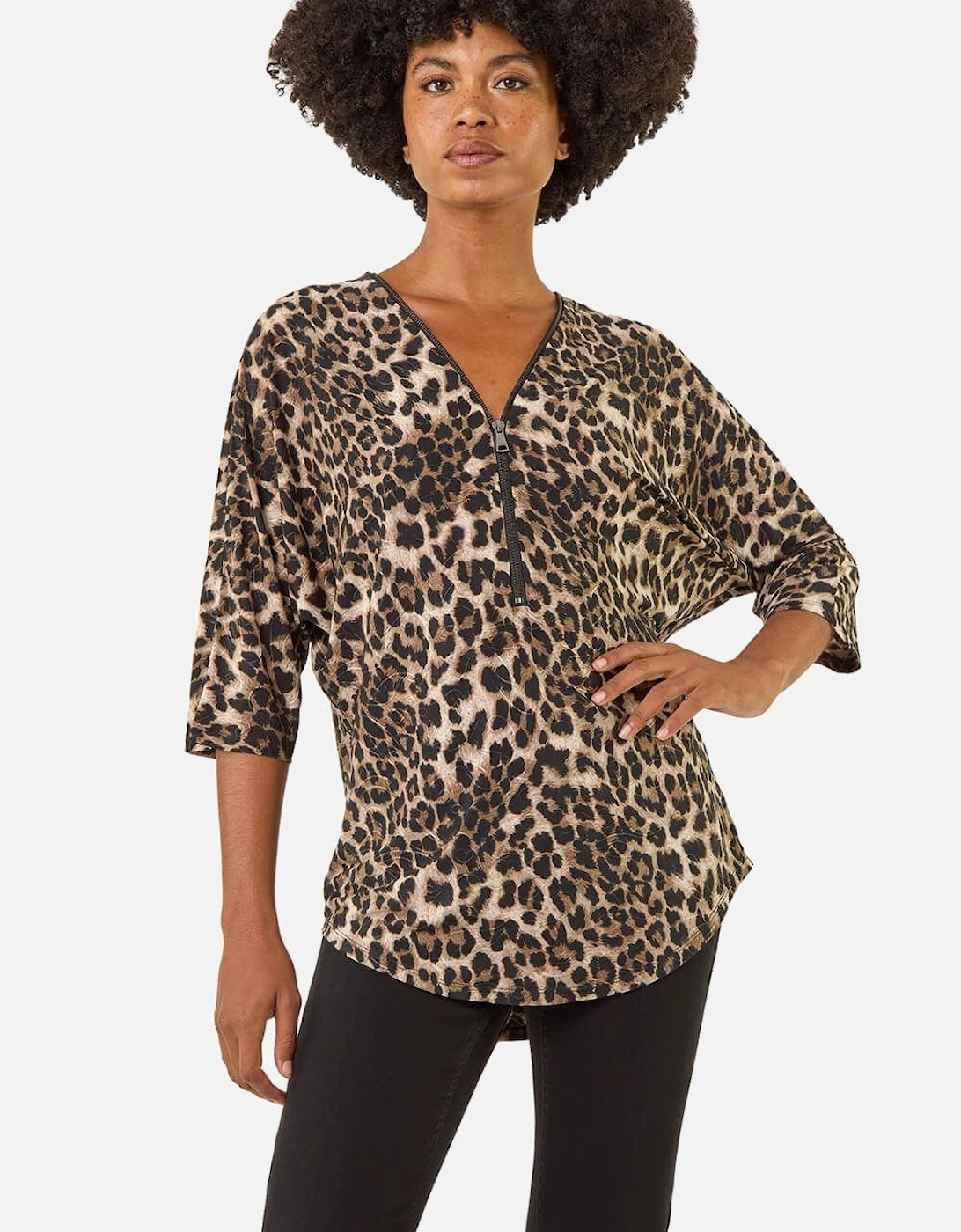 Animal Print Zip Front Stretch Top, 2 of 1
