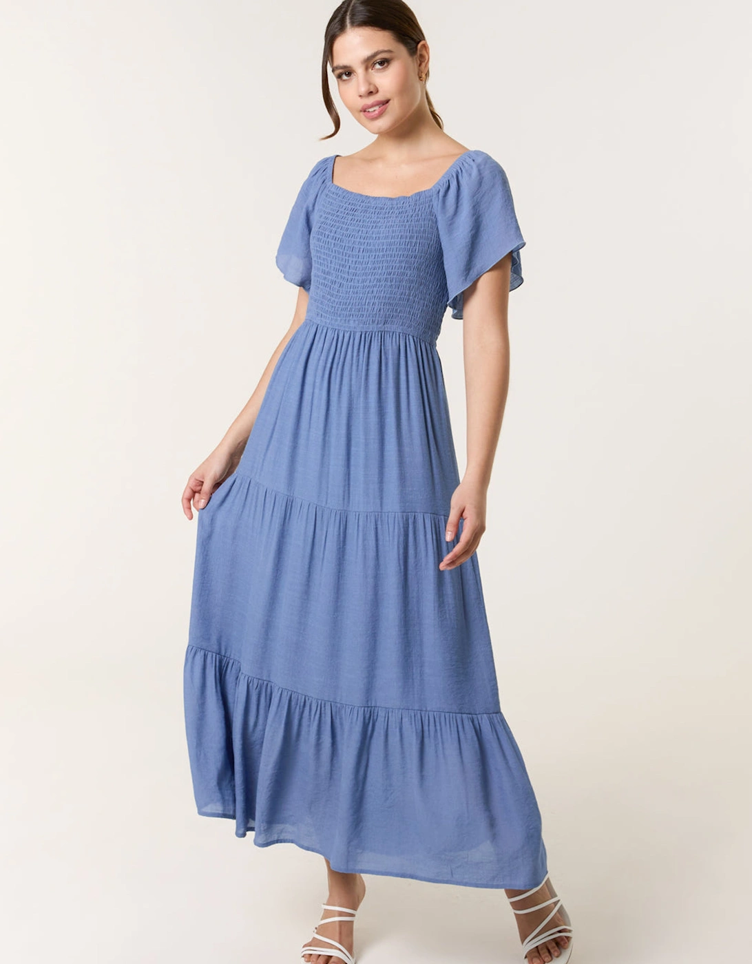 Blue Flutter Sleeve Maxi Dress, 2 of 1