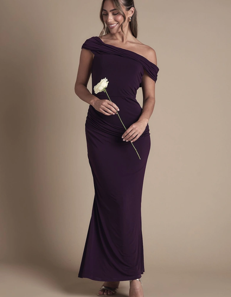 Bardot Slinky Maxi Dress with Ruched Detailing