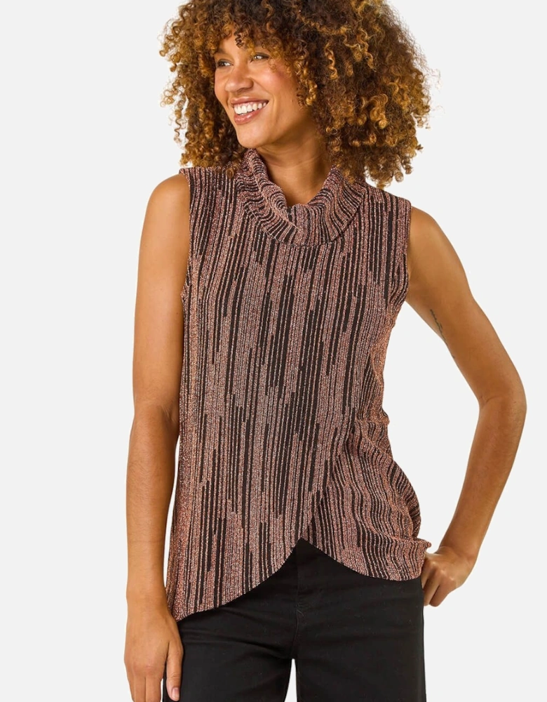 Shimmer Line Cowl Neck Tunic Top