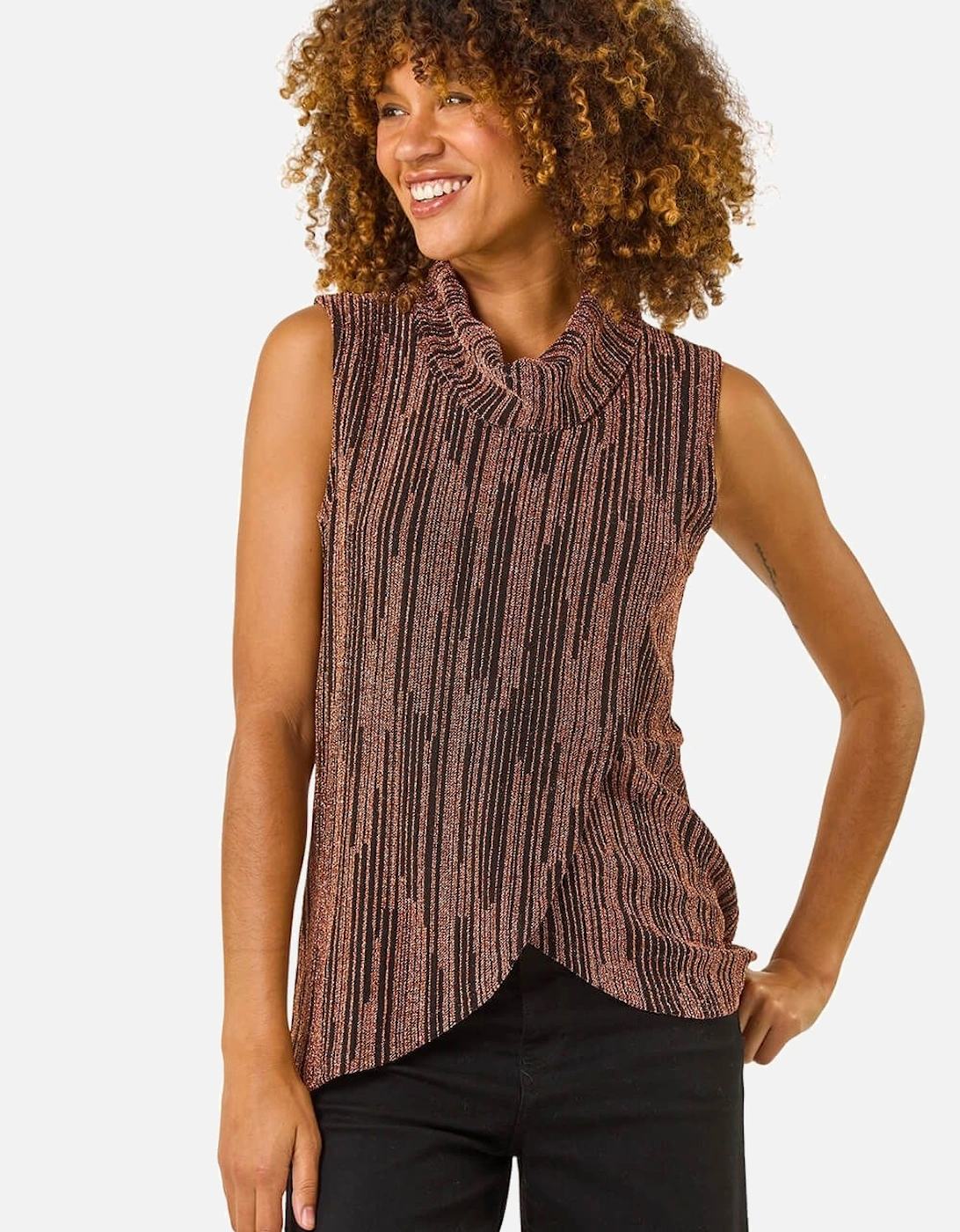 Shimmer Line Cowl Neck Tunic Top, 2 of 1