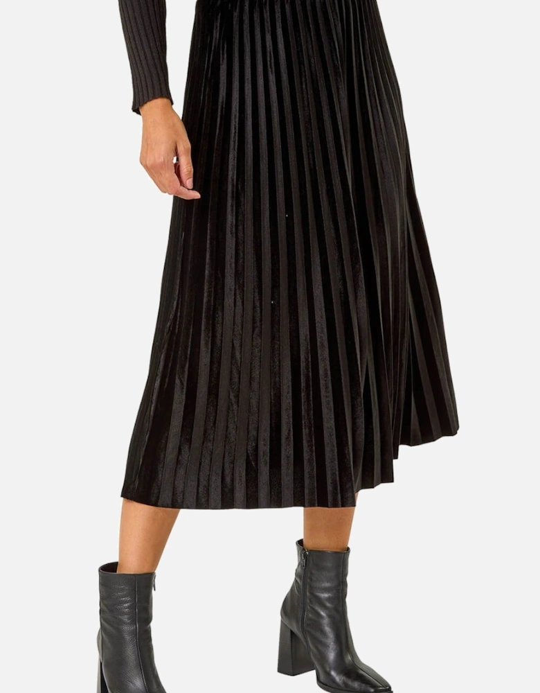 Velvet Pleated Midi Skirt