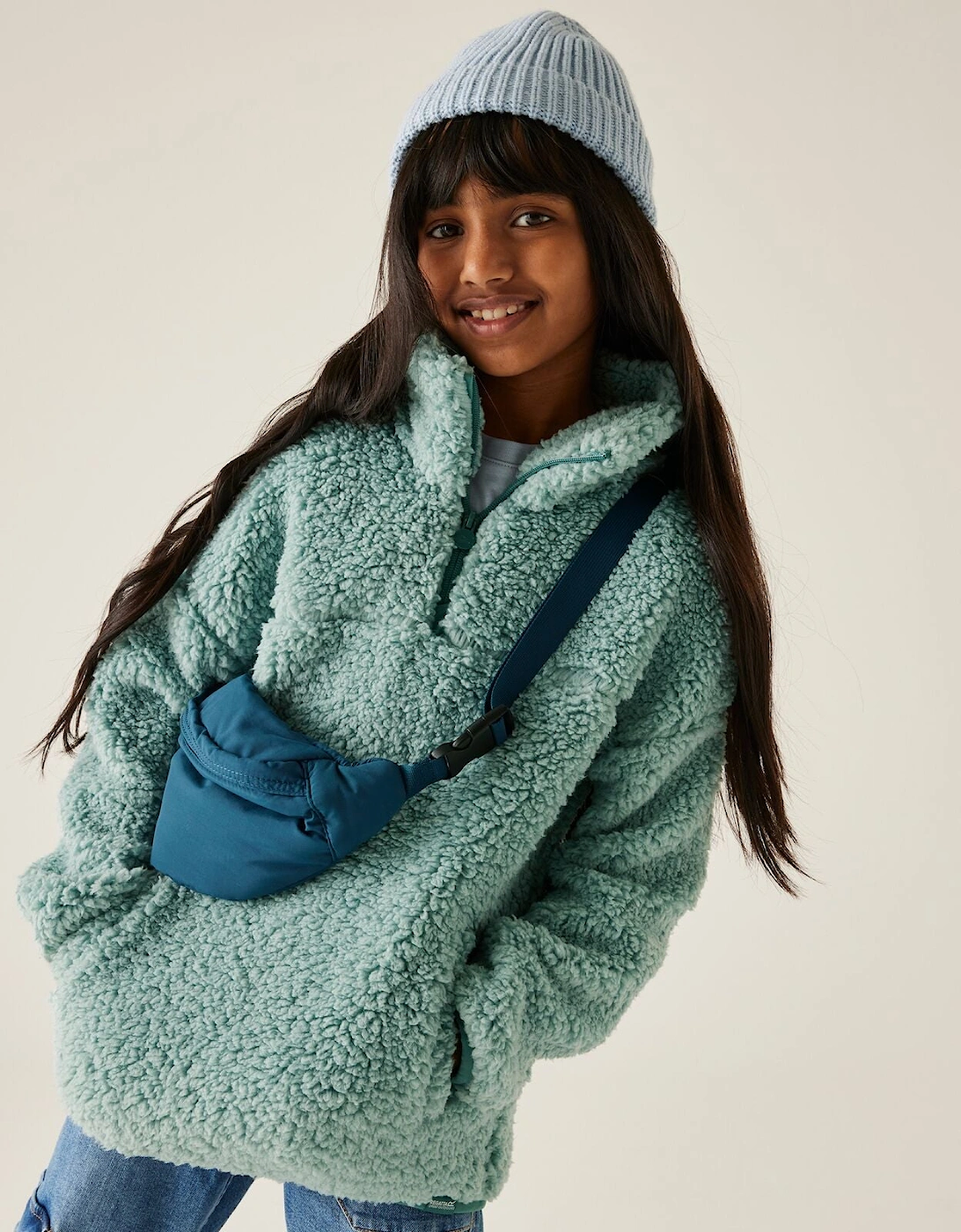 Kids Kaliza Half Zip Outdoor Fluffy Pullover Fleece, 2 of 1
