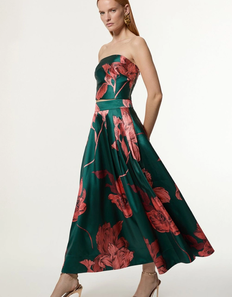 Tall Floral Print Woven Prom Midi Skirt