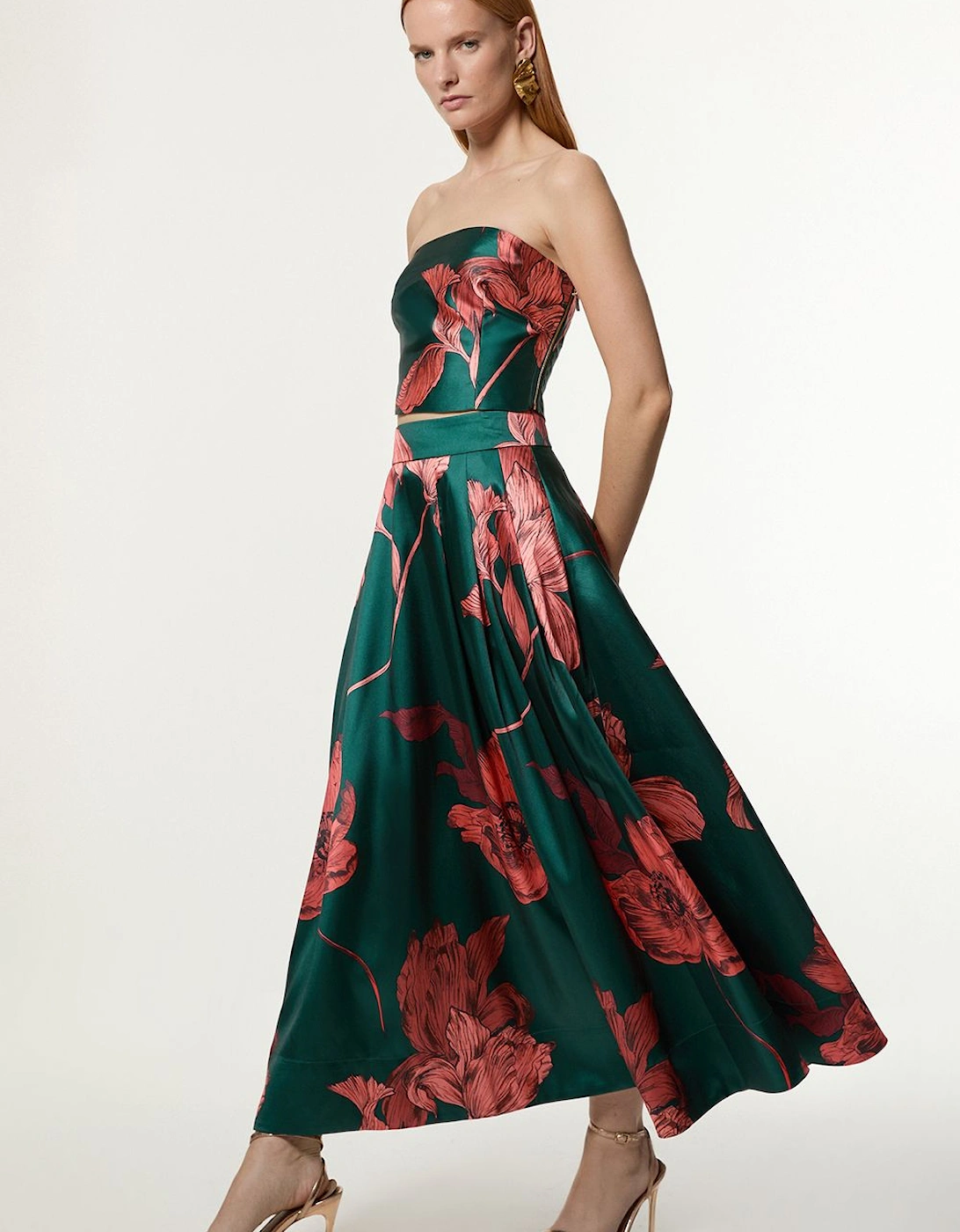 Tall Floral Print Woven Prom Midi Skirt, 2 of 1