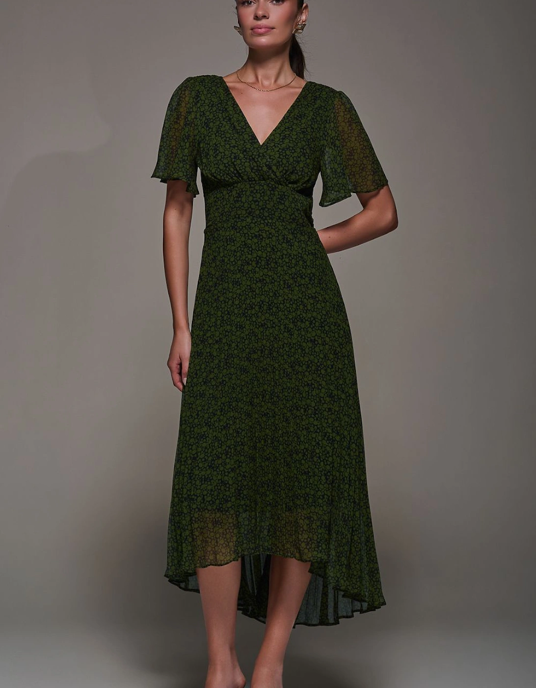 Chiffon Pleated Dip Hem Maxi Dress, 2 of 1