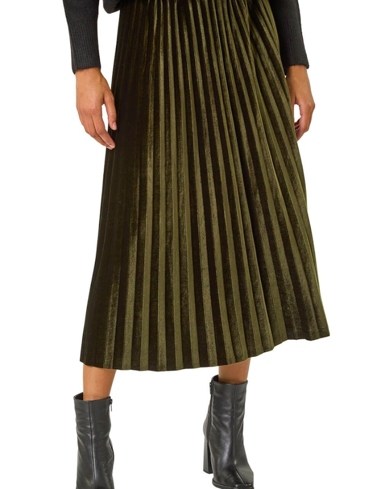 Velvet Pleated Midi Skirt