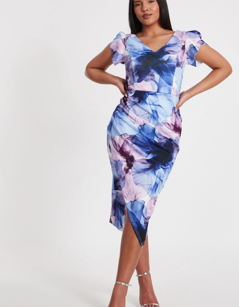 Multi Floral Print Midi Dress