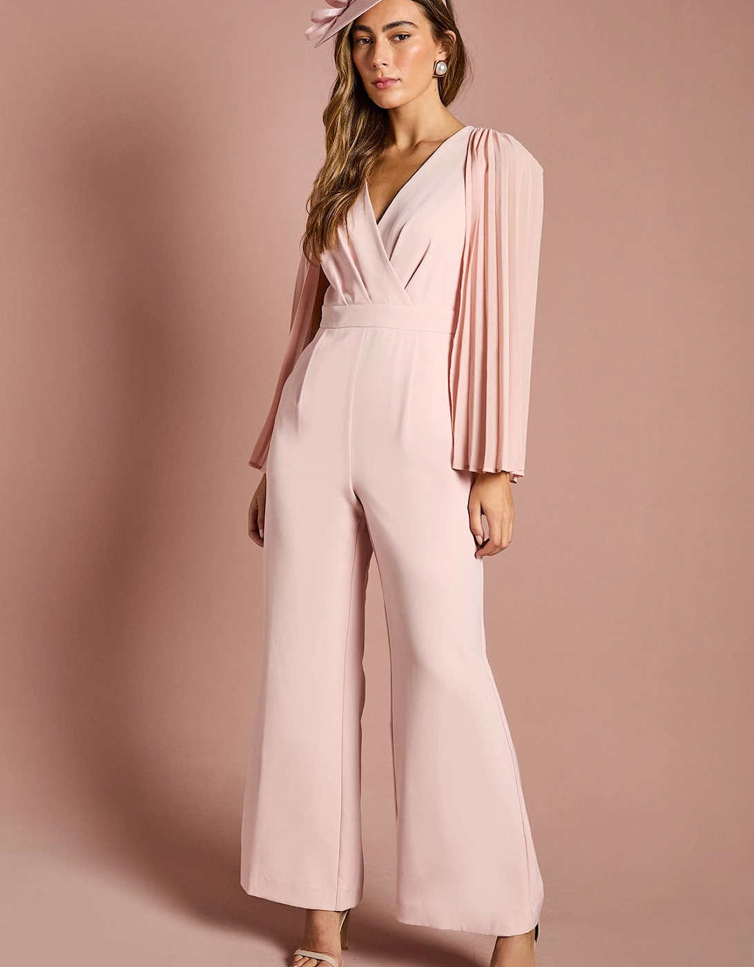 V Neck Pleated Long Sleeve Jumpsuit, 2 of 1