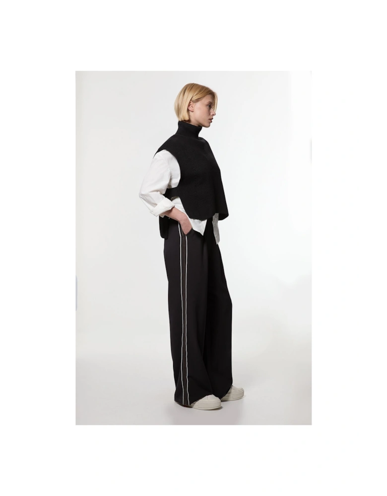 Soft Tailored Contrast Tipped Wide Leg Trouser