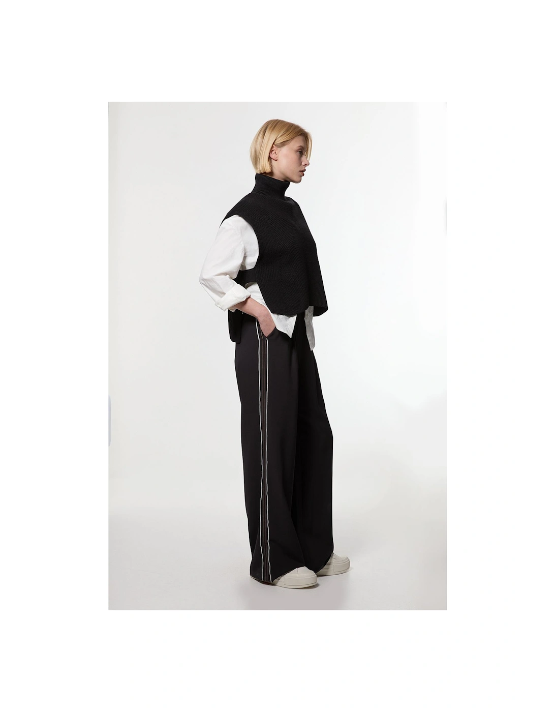 Soft Tailored Contrast Tipped Wide Leg Trouser, 2 of 1